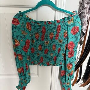 Vibrant Floral Smocked Blouse